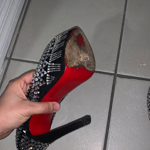 Christian Louboutin Black Suede Decora Strass Heel - Picture 7 of 7